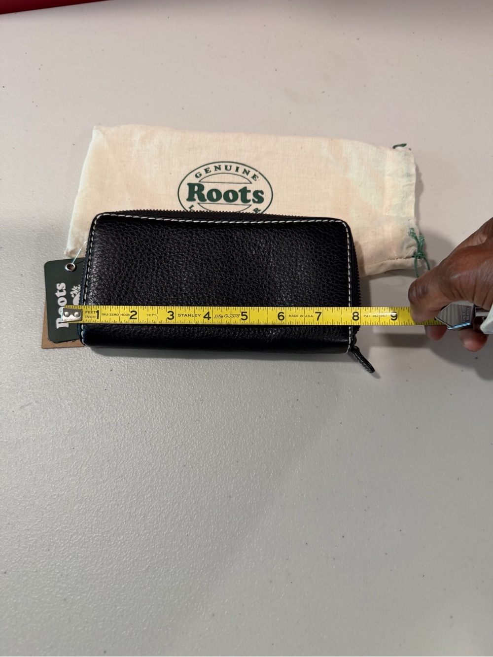 Roots Black Pebble Leather Zip-Around Wallet for Men